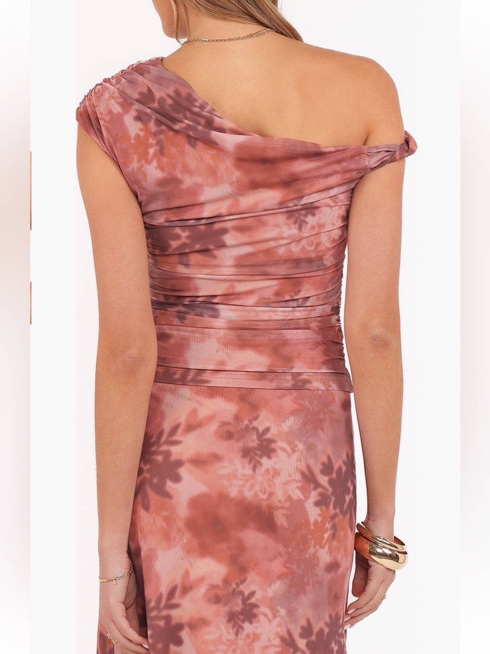 Petal & Pup Donata Ruched One Shoulder Mesh Dress Floral L NWT - Picture 2 of 8